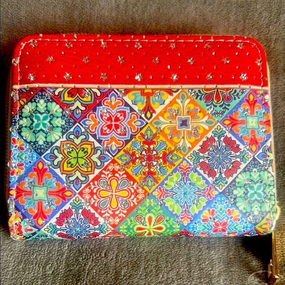 Vibrant Red and Blue‎ Quilted Wallet